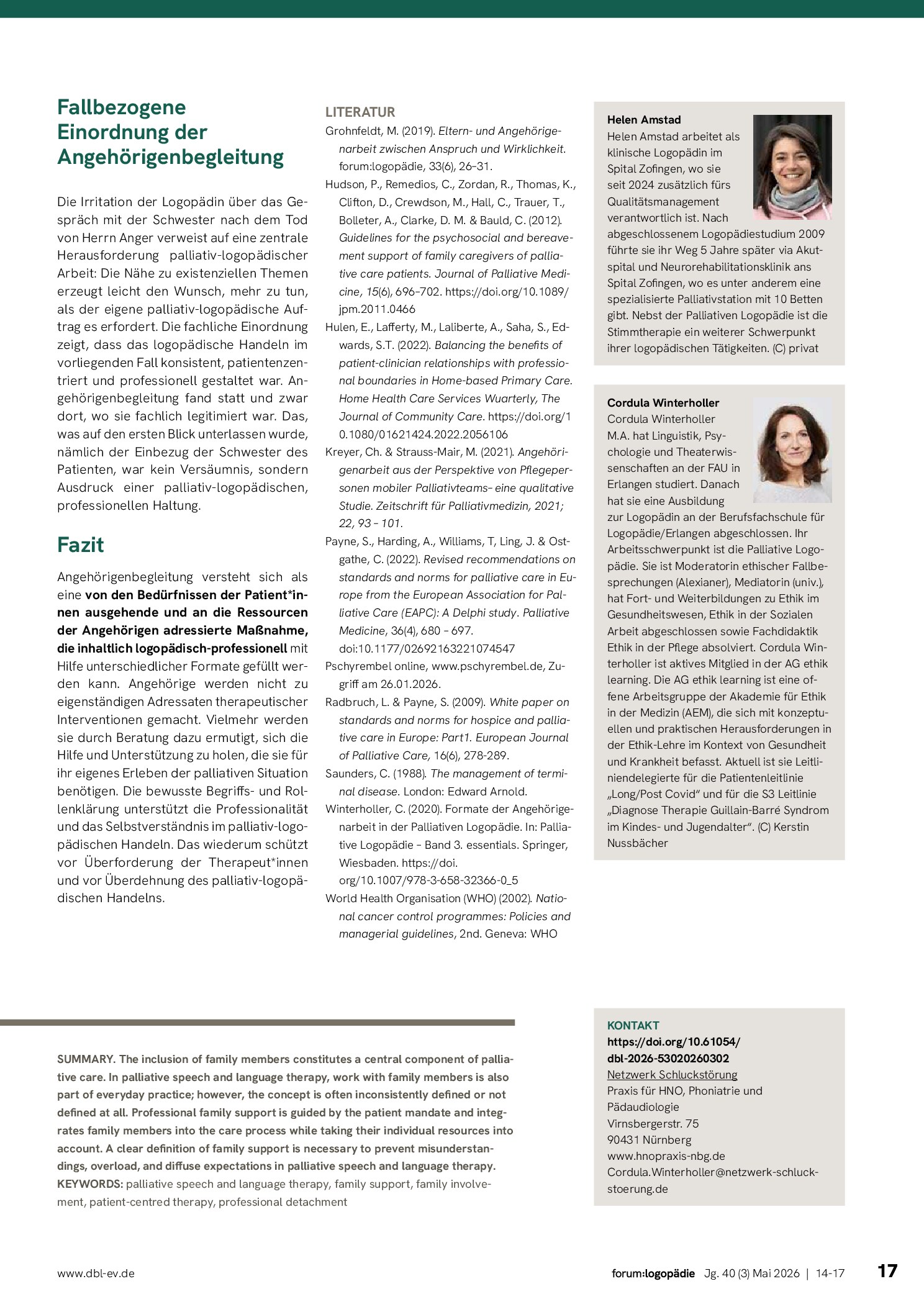 Vorschauseite 4: Angehörigenarbeit in der palliativen Logopädie. Einbeziehen der Angehörigen als zentraler Bestandteil der Palliative Care