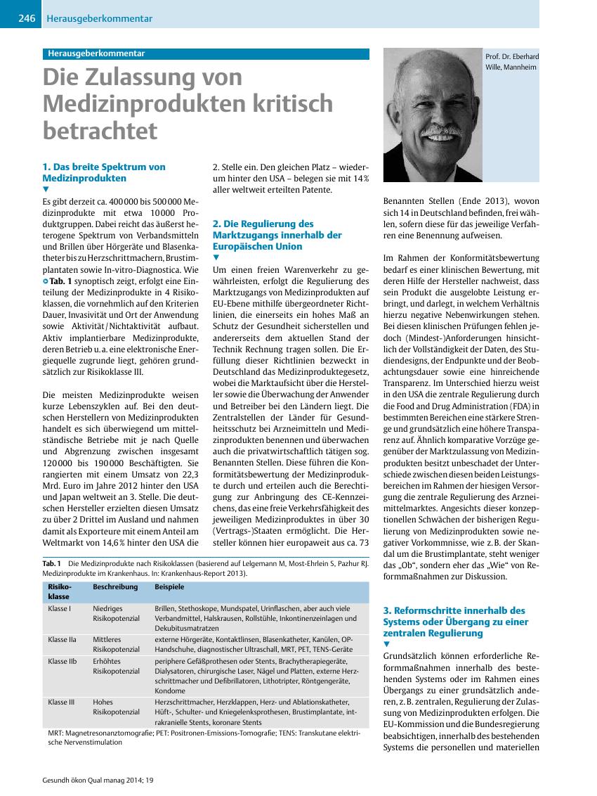 Vorschauseite 1: Herausgeberkommentar ? Die Zulassung von Medizinprodukten kritisch betrachtet