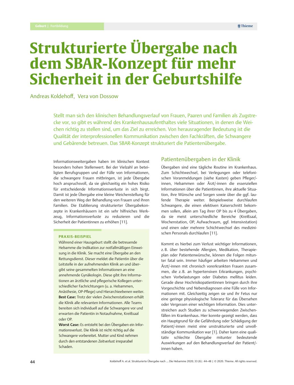 Vorschauseite 1: Strukturierte Übergabe nach dem SBAR-Konzept für mehr Sicherheit in der Geburtshilfe