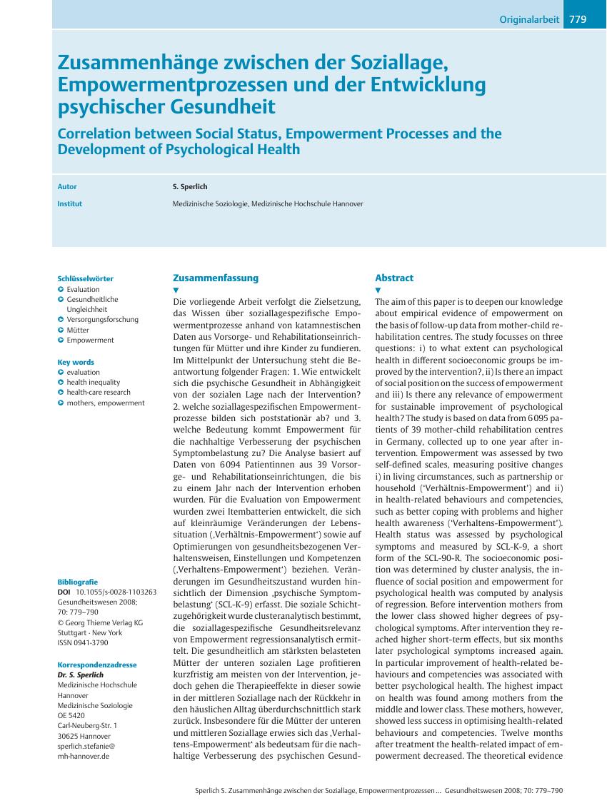 Vorschauseite 1: Zusammenhänge zwischen der Soziallage, Empowermentprozessen und der Entwicklung psychischer Gesundheit