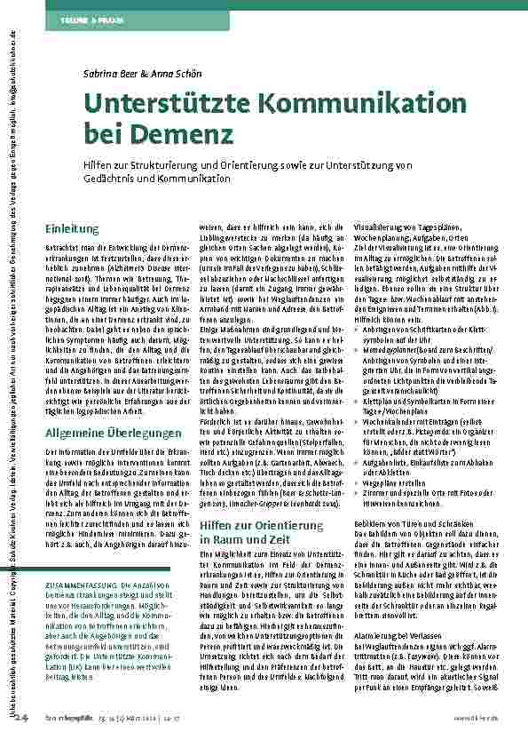 Vorschauseite 1: Unterstützte Kommunikation bei Demenz