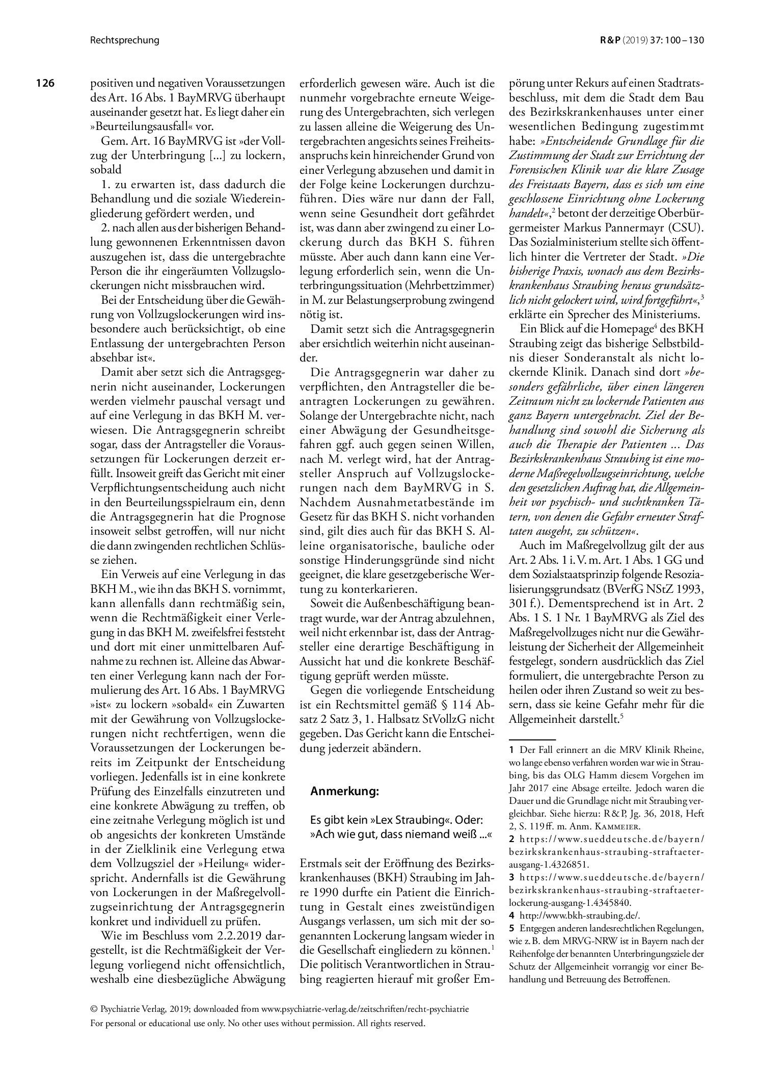 Vorschauseite 2: Einstweilige Anordnung; Ermöglichung von Begleitausgängen aus dem BKH Straubing
