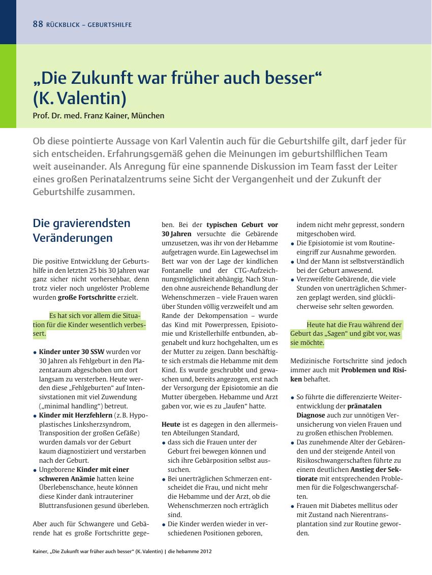 Vorschauseite 1: „Die Zukunft war früher auch besser“ (K. Valentin)