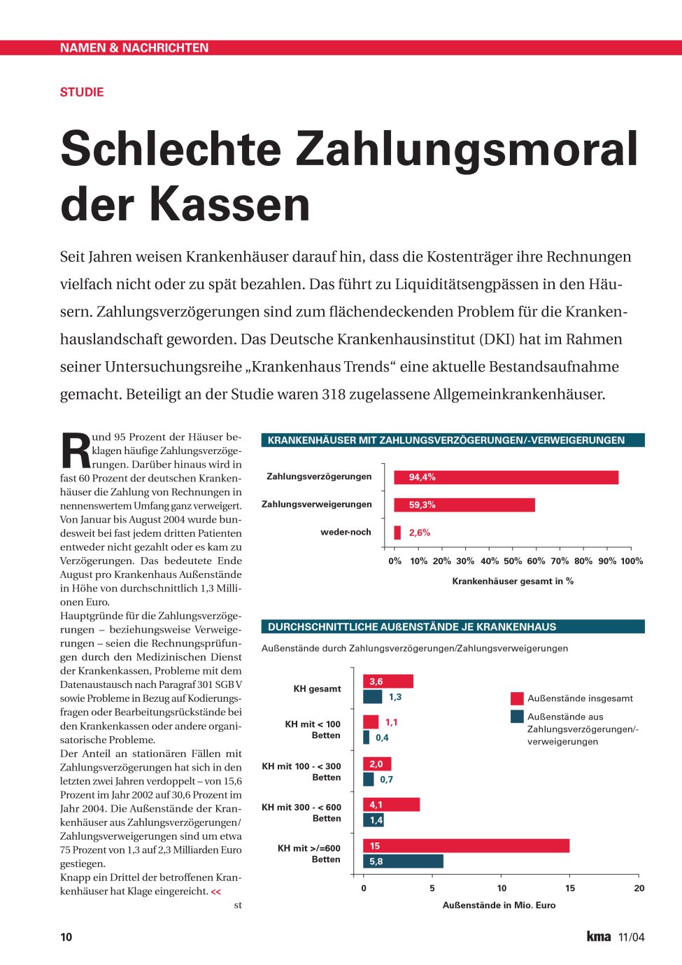 Vorschauseite 1: Schlechte Zahlungsmoral der Kassen