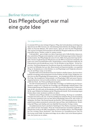 Vorschauseite 1: Berliner Kommentar Das Pflegebudget war mal eine gute Idee