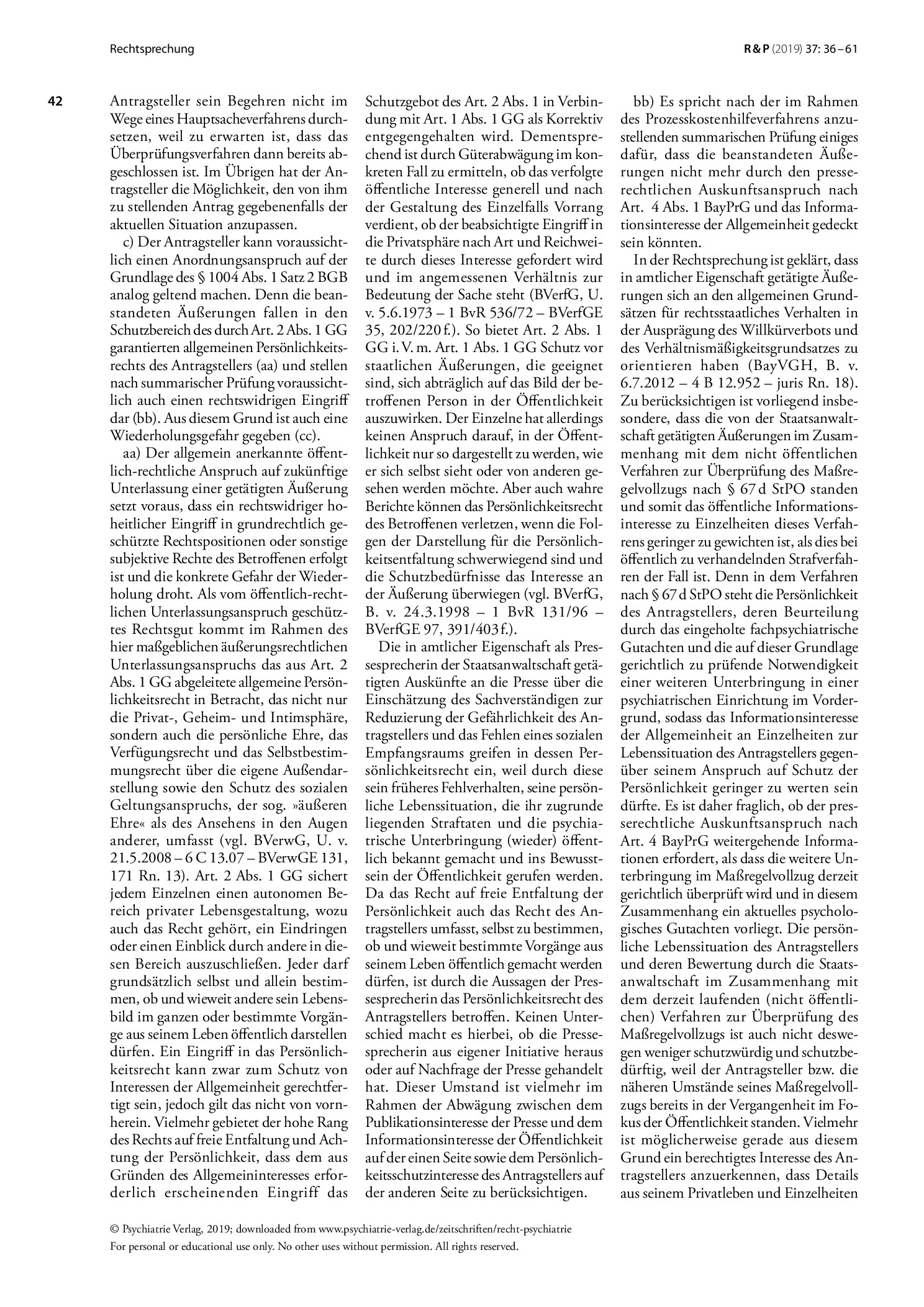 Vorschauseite 3: Auskünfte einer Pressesprecherin der StA über Einzelheiten des Maßregelvollzugsprüfungsverfahrens