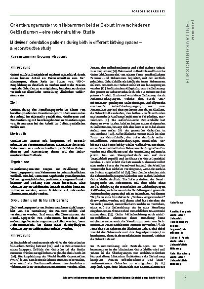 Vorschauseite 1: Orientierungsmuster von Hebammen bei der Geburt in verschiedenen Geburtsräumen – eine rekonstruktive Studie