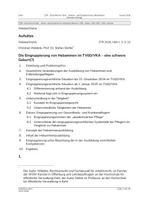 Vorschauseite 1: Die Eingruppierung von Hebammen im TVöD/VKA – eine schwere Geburt(? )