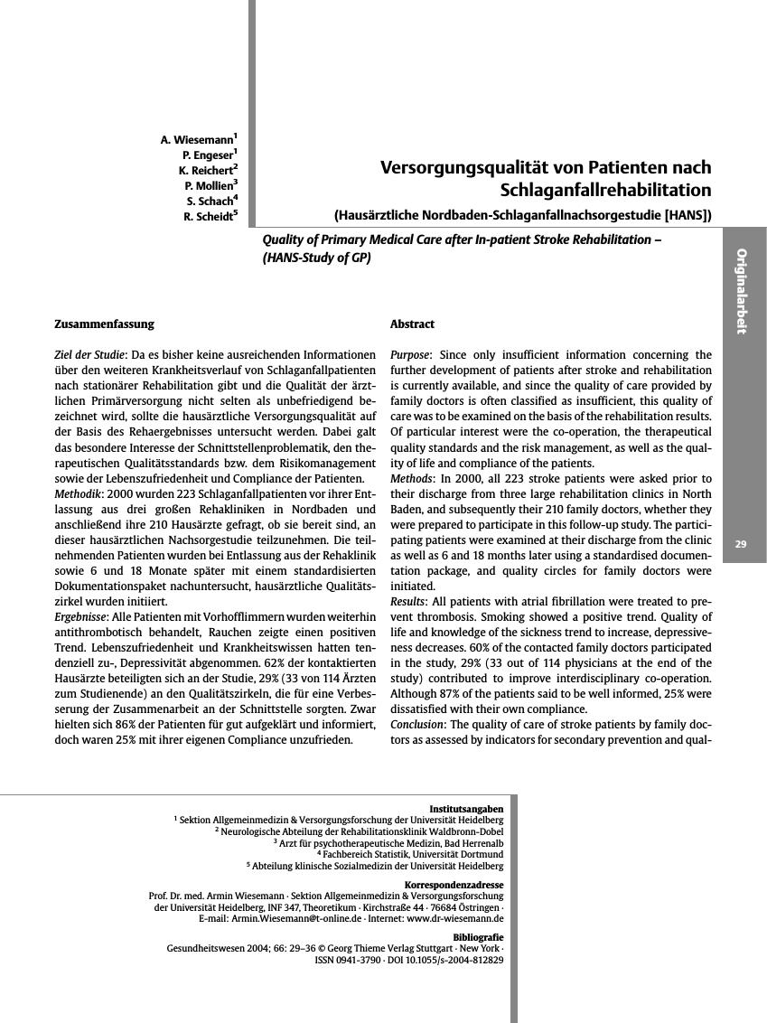 Vorschauseite 1: Versorgungsqualität von Patienten nach Schlaganfallrehabilitation