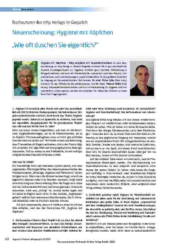 Vorschauseite 1: Neuerscheinung: Hygiene mit Köpfchen „Wie oft duschen Sie eigentlich? “