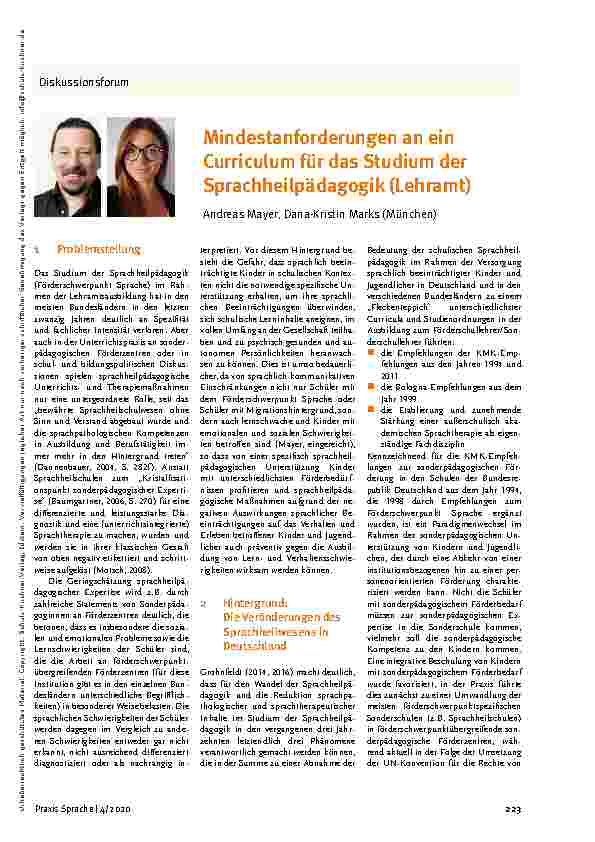 Vorschauseite 1: Mindestanforderungen an ein Curriculum für das Studium der Sprachheilpädagogik (Lehramt)