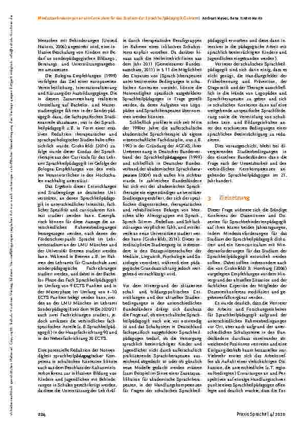Vorschauseite 2: Mindestanforderungen an ein Curriculum für das Studium der Sprachheilpädagogik (Lehramt)