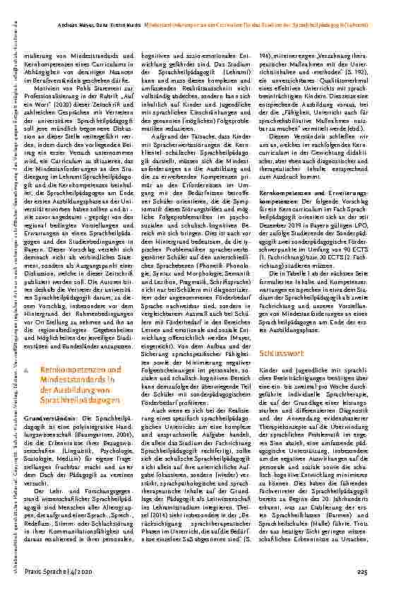 Vorschauseite 3: Mindestanforderungen an ein Curriculum für das Studium der Sprachheilpädagogik (Lehramt)