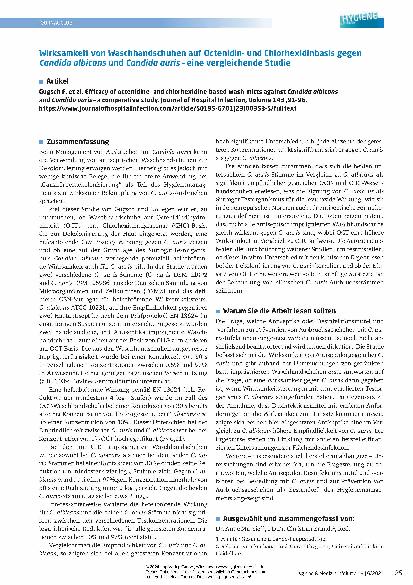 Vorschauseite 1: Wirksamkeit von Waschhandschuhen auf Octenidinund Chlorhexidinbasis gegen Candida albicans und Candida auris – eine vergleichende Studie