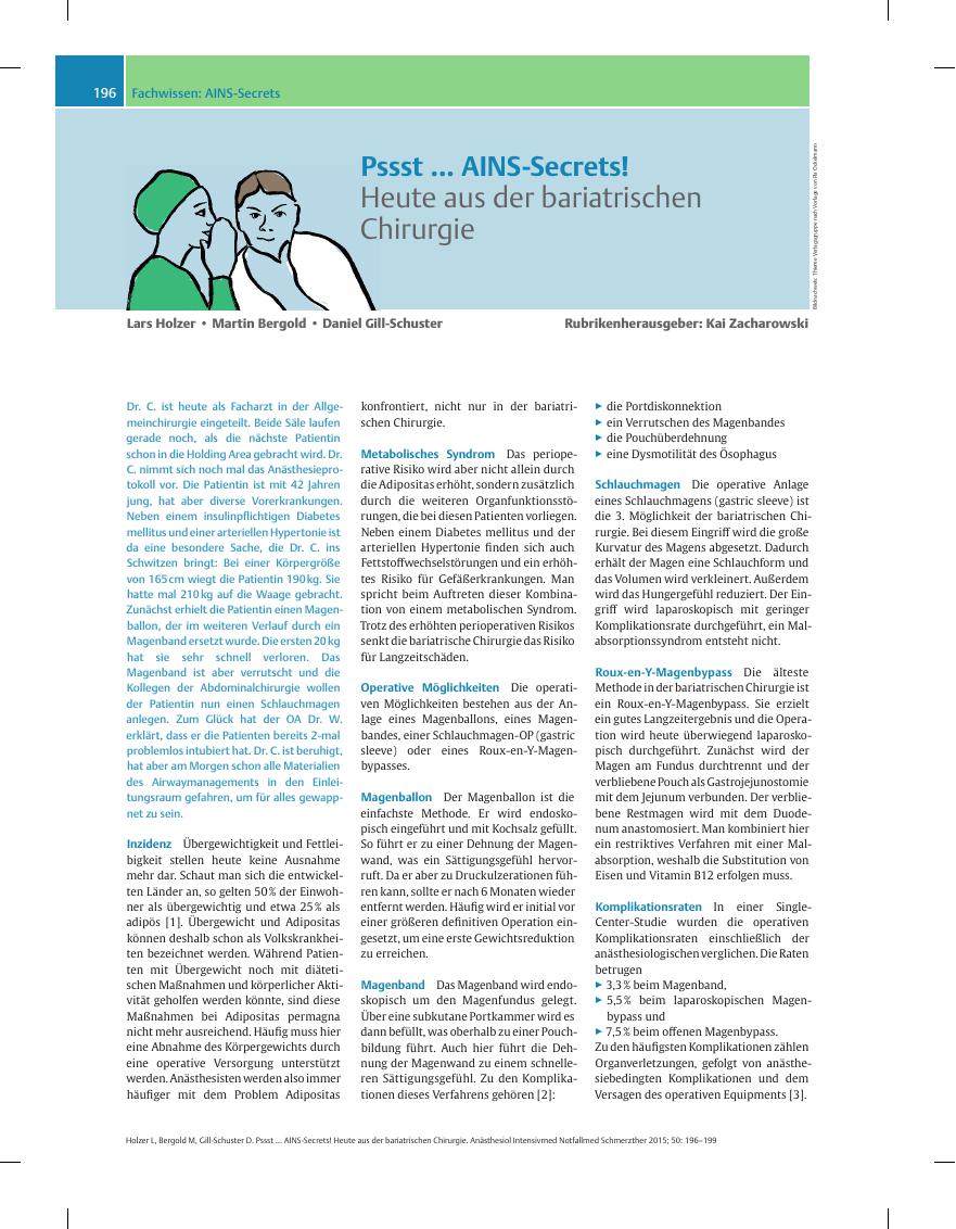 Vorschauseite 1: Pssst ... AINS-Secrets! – Heute aus der bariatrischen Chirurgie