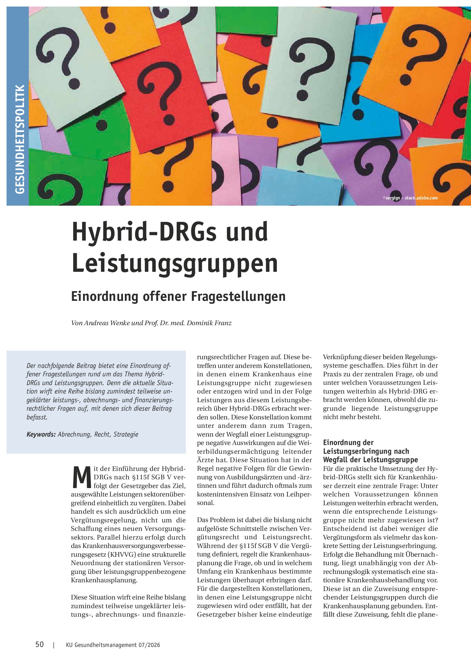 Vorschauseite 1: Hybrid-DRGs und Leistungsgruppen