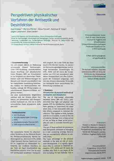 Vorschauseite 1: Perspektiven physikalischer Verfahren der Antiseptik und Desinfektion