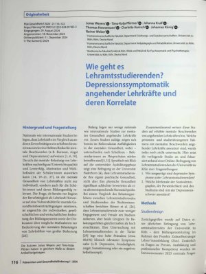 Vorschauseite 1: Wie geht es Lehramtsstudierenden? Depressionssymptomatik angehender Lehrkräfte und deren Korrelate
