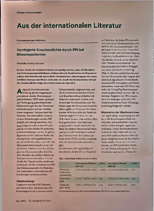 Vorschauseite 1: Verringerte Knochendichte durch PPI bei Rheumapatienten