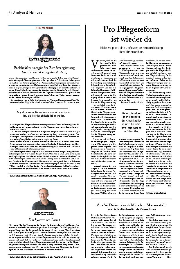 Vorschauseite 1: Die Pflegereform ist wieder da.