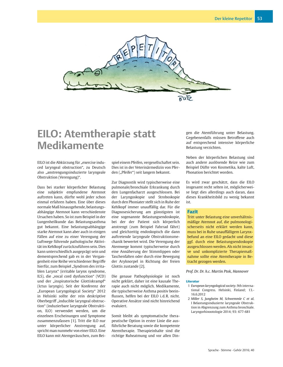 Vorschauseite 1: EILO: Atemtherapie statt Medikamente