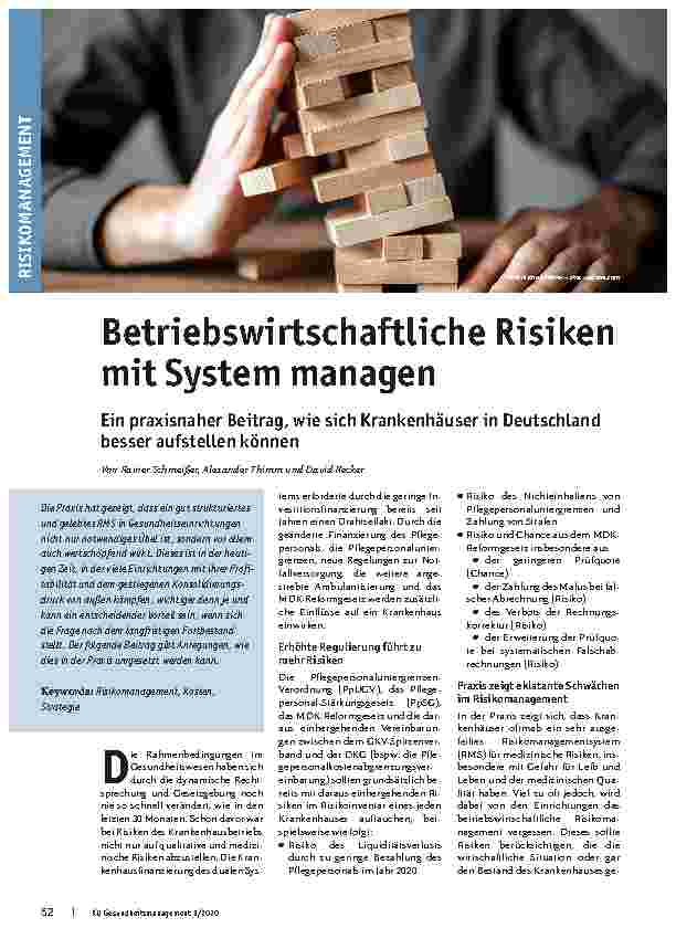 Vorschauseite 1: Betriebswirtschaftliche Risiken mit System managen: Ein praxisnaher Beitrag, wie sich Krankenhäuser in Deutschland besser aufstellen können.