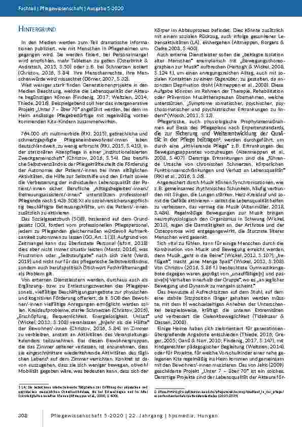 Vorschauseite 2: Potenziale und Limitationen von Körperbewegungen bei Pflegeheimbewohner/-innen während musikalisch motivierter intergenerativer Begegnungen – eine explorative Studie (2016-2019)