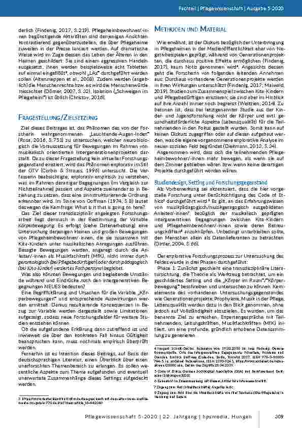 Vorschauseite 3: Potenziale und Limitationen von Körperbewegungen bei Pflegeheimbewohner/-innen während musikalisch motivierter intergenerativer Begegnungen – eine explorative Studie (2016-2019)