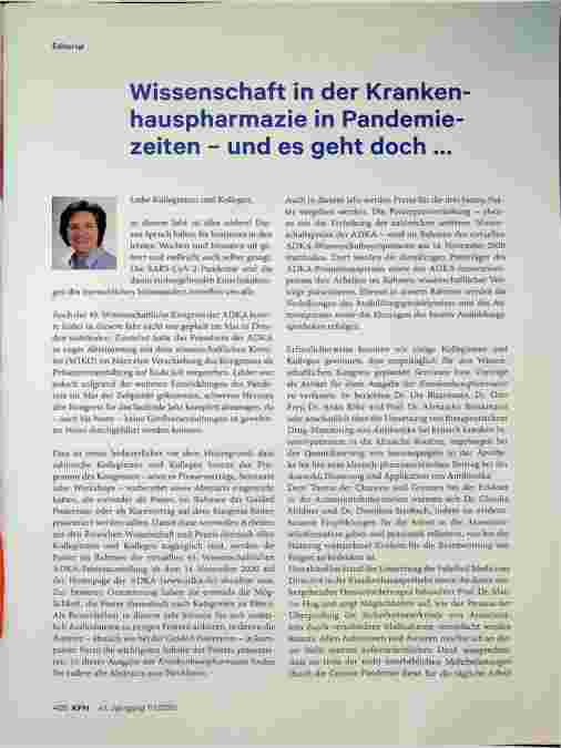 Vorschauseite 1: Wissenschaft in der Krankenhauspharmazie in Pandemiezeiten - und es geht doch. ..