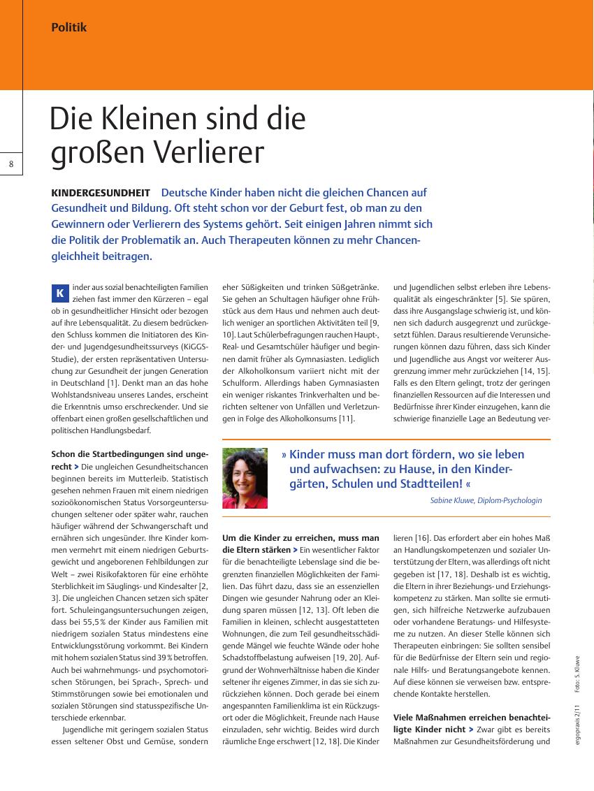 Vorschauseite 1: Kindergesundheit ? Die Kleinen sind die großen Verlierer