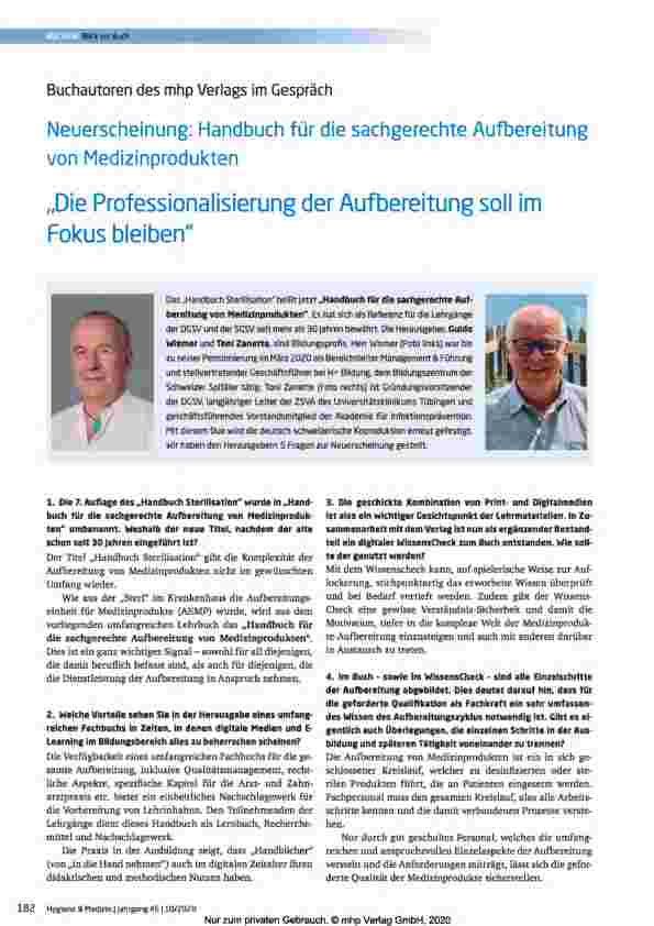 Vorschauseite 1: Neuerscheinung: Handbuch für die sachgerechte Aufbereitung von Medizinprodukten „Die Professionalisierung der Aufbereitung soll im Fokus bleiben"
