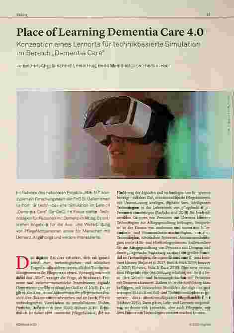Vorschauseite 1: Place of Learning Dementia Care 4. 0 Konzeption eines Lernorts für technikbasierte Simulation im Bereich „Dementia Care“