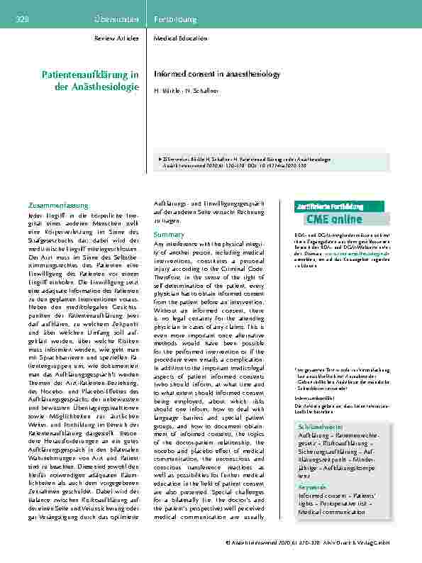 Vorschauseite 1: Patientenaufklärung in der Anästhesiologie