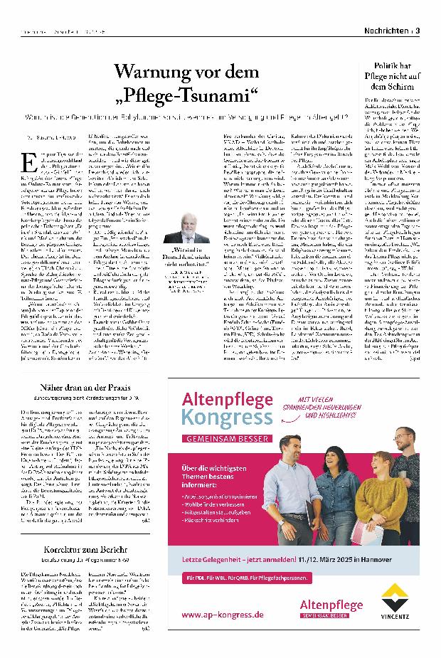 Vorschauseite 1: Warnung vor dem „Pflege-Tsunami“