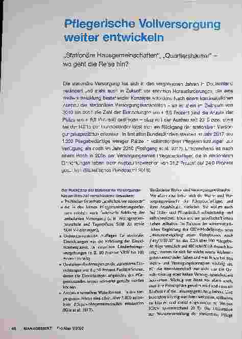 Vorschauseite 1: Pflegerische Vollversorgung weiterentwickeln „Stationäre Hausgemeinschaften“, „Quartiershäuser“ - wo geht die Reise hin?