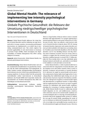 Vorschauseite 1: Global Mental Health: The relevance of implementing low intensity psychological interventions in Germany