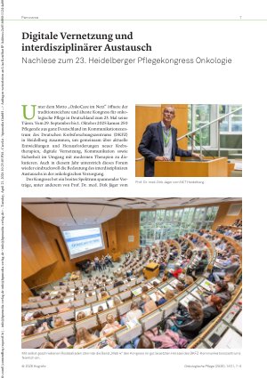 Vorschauseite 1: Digitale Vernetzung und interdisziplinärer Austausch Nachlese zum 23. Heidelberger Pflegekongress Onkologie