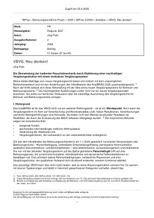 Vorschauseite 1: VBVG. Neu denken! Die Überwindung der tradierten Pauschalmechanik durch Etablierung einer nachhaltigen Vergütungsstruktur mit einem modularen Vergütungssystem