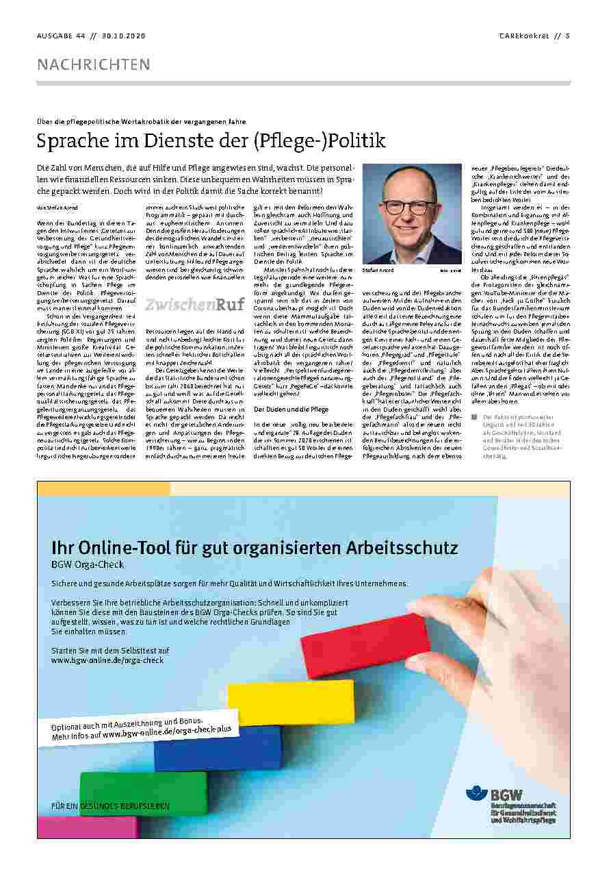 Vorschauseite 1: Sprache im Dienste der (Pflege-)Politik