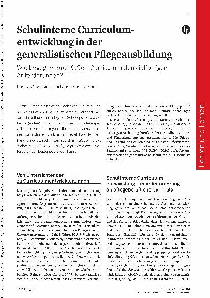 Vorschauseite 1: Schulinterne Curriculum-Entwicklung in der generalistischen Pflegeausbildung. Wie begegnet das KuGeL-Curriculum den vielfältigen Anforderungen?