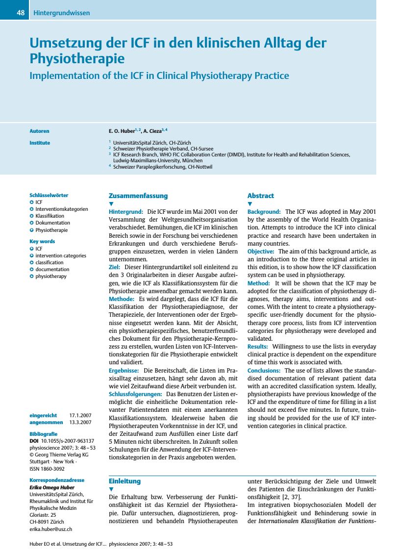 Vorschauseite 1: Umsetzung der ICF in den klinischen Alltag der Physiotherapie