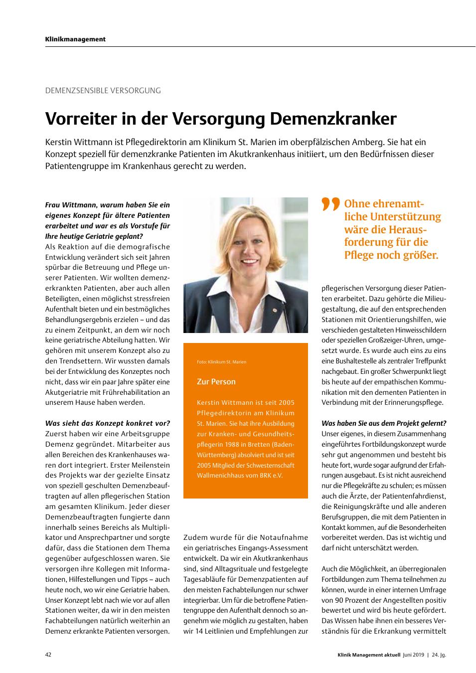 Vorschauseite 1: Demenzsensible Versorgung: Vorreiter in der Versorgung Demenzkranker