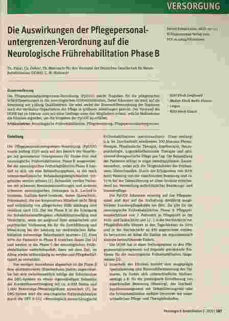 Vorschauseite 1: Die Auswirkungen der Pflegepersonal-Untergrenzen-Verordnung auf die Neurologische Frührehabilitation Phase B