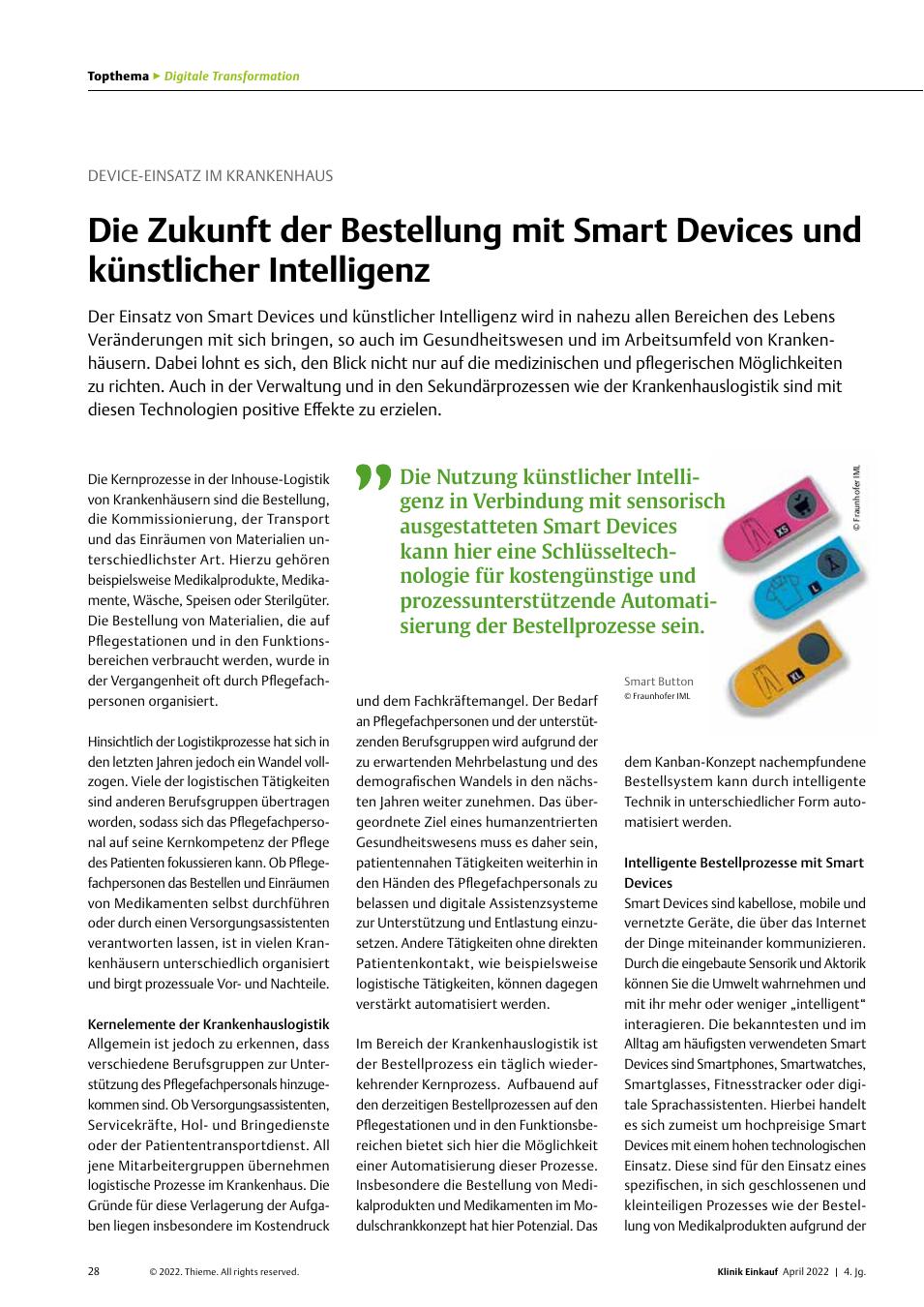 Vorschauseite 1: Geräte-Einsatz im Krankenhaus: Die Zukunft der Bestellung mit Smart Devices und künstlicher Intelligenz