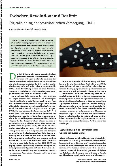 Vorschauseite 1: Zwischen Revolution und Realität Digitalisierung der psychiatrischen Versorgung – Teil 1