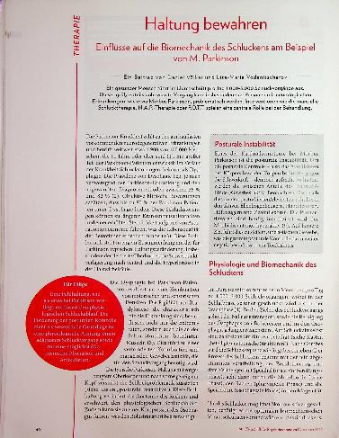 Vorschauseite 1: Haltung bewahren: Einflüsse auf die Biomechanik des Schluckens am Beispiel von M. Parkinson