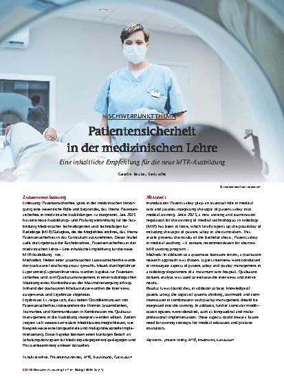 Vorschauseite 1: Patientensicherheit in der medizinischen Lehre