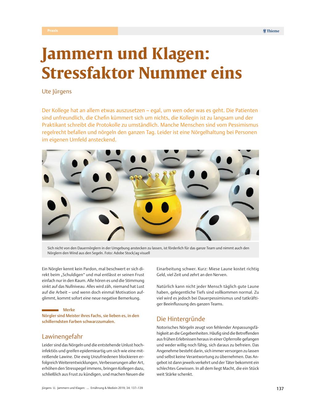 Vorschauseite 1: Jammern und Klagen: Stressfaktor Nummer eins