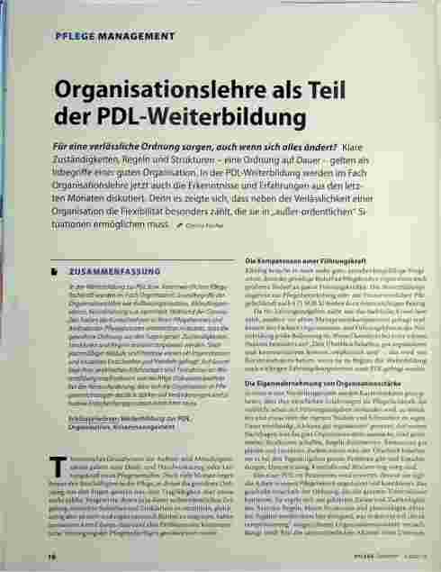 Vorschauseite 1: Organisationslehre als Teil der PDL-Weiterbildung
