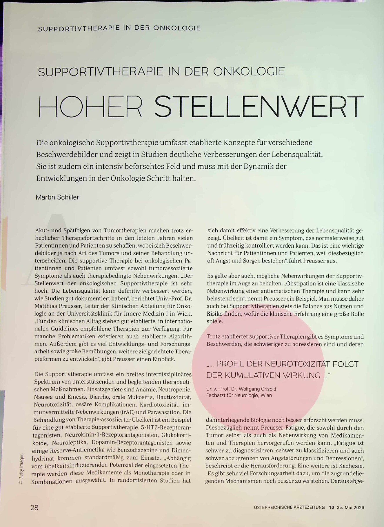 Vorschauseite 1: Supportivtherapie in der Onkologie. Hoher Stellenwert